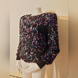 Vintage 80s rainbow sequin sweater